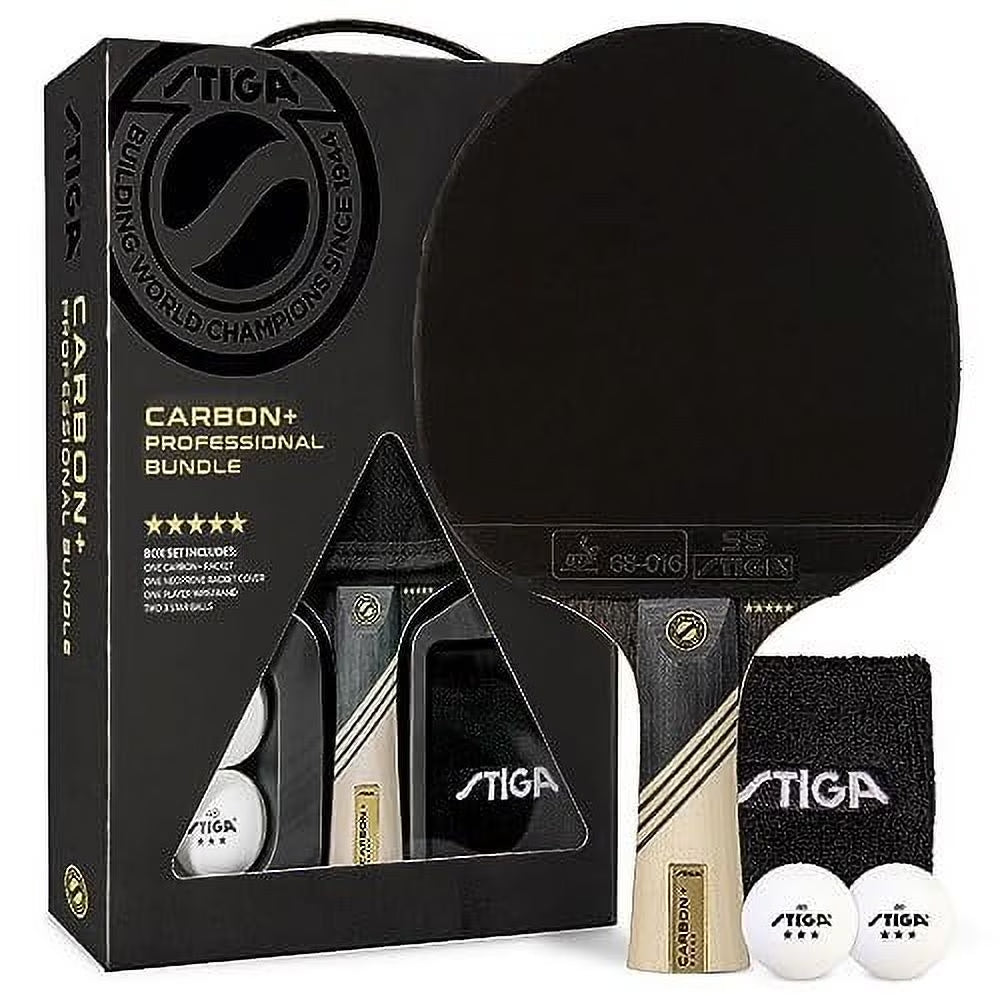 Carbon+ Bundle Ping Pong Paddle Set 7-Ply Extra Light Carbon Fiber Blade 2Mm Premium Sponge Concave Pro Handle 2 3-Star Tournament Balls Neoprene Racket Cover Player Wristband