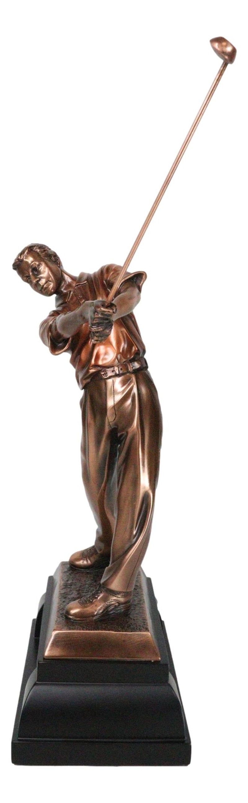 Pro Golfer Swinging Golf Club Bronze Electroplated Statue with Trophy Base 17" H
