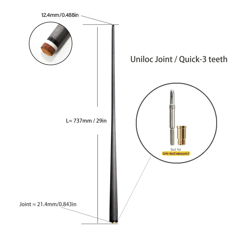 Single Shaft Carbon Fiber Billiard Pool Cue 10Mm/12Mm/12.4Mm/12.9Mm/13.9Mm Tip Uni-Loc Just Shaft of Pool Cue Stick Snooker
