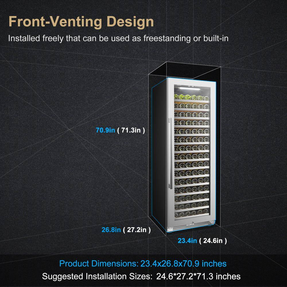 164 Bottle Seamless Stainless Steel Single Zone Wine Refrigerator