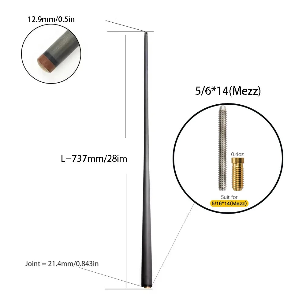 Single Shaft Carbon Fiber Billiard Pool Cue 10Mm/12Mm/12.4Mm/12.9Mm/13.9Mm Tip Uni-Loc Just Shaft of Pool Cue Stick Snooker