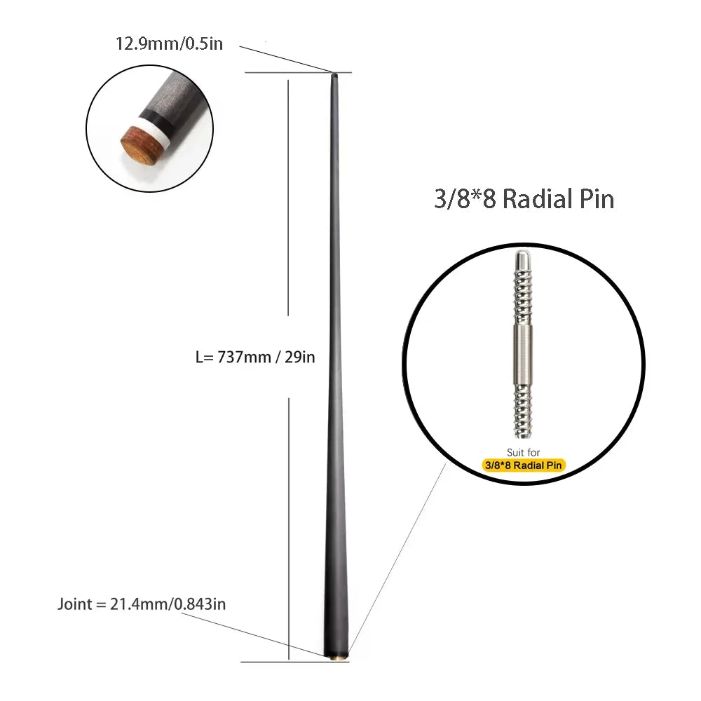 Single Shaft Carbon Fiber Billiard Pool Cue 10Mm/12Mm/12.4Mm/12.9Mm/13.9Mm Tip Uni-Loc Just Shaft of Pool Cue Stick Snooker