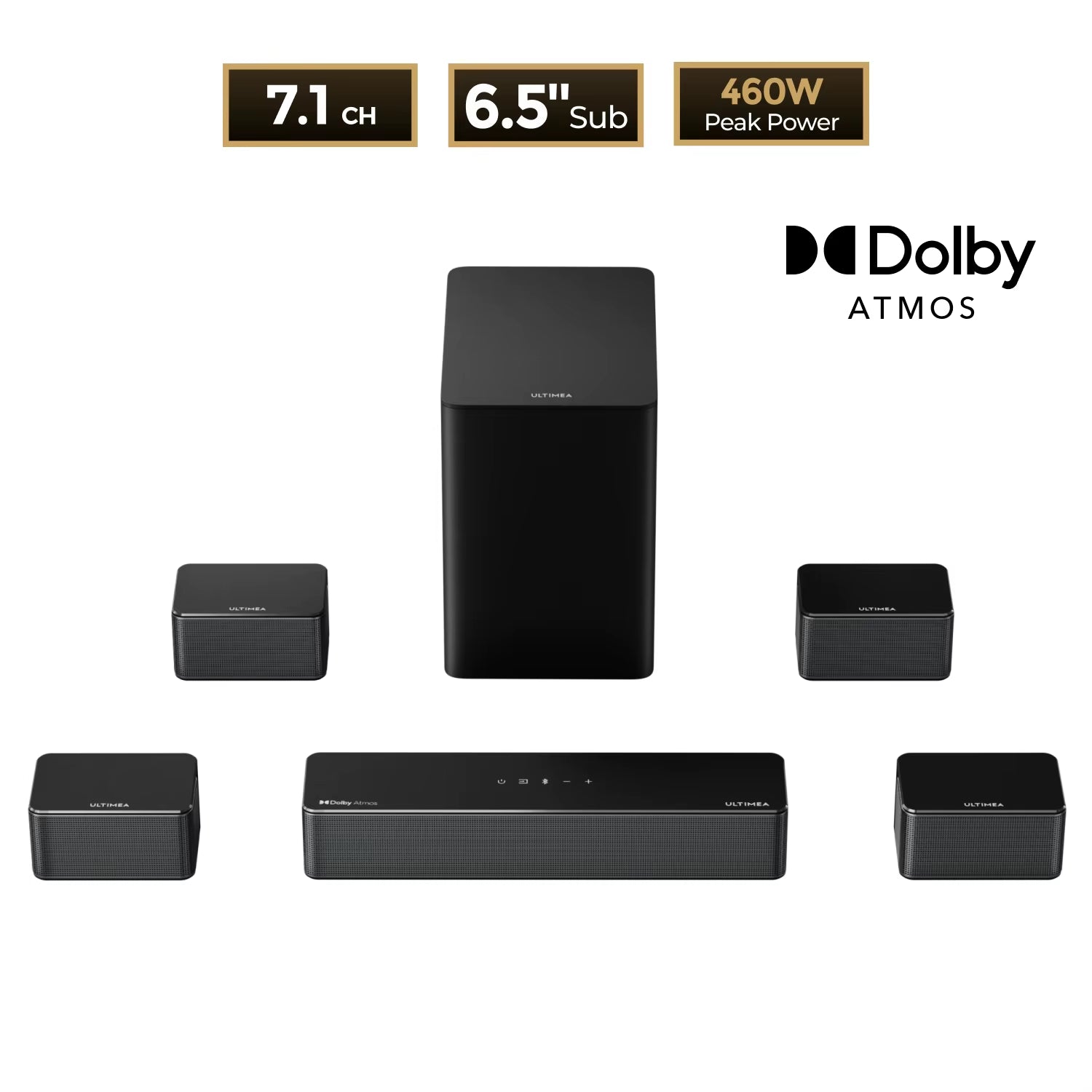 Poseidon D80 7.1 Surround Soundbar with Dolby Atmos, Wireless Subwoofer&4 Speakers, Home Theater System with APP Control