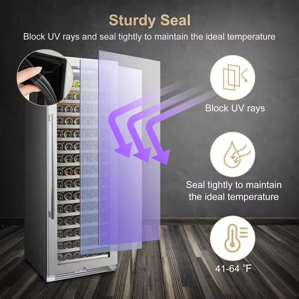 164 Bottle Seamless Stainless Steel Single Zone Wine Refrigerator