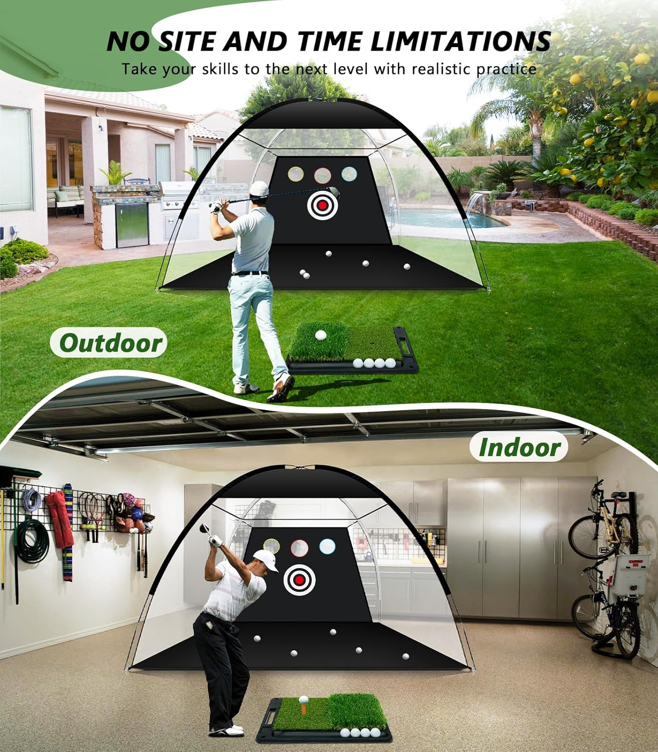 Golf Net: 10X7Ft Golf Hitting Practice Net for Backyard, Indoor or Outdoor Driving Chipping Swing Training and Equip Non-Slip Heavy-Duty Base Hitting Mat, Ideal Gifts for Dad Husband Men Fathers Day