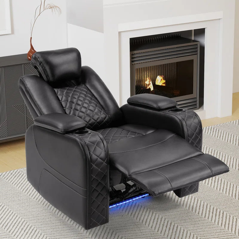 Casey-Ann 36.2" Wide Modern Multifunctional Vegan Leather Power Recliner Home Theater with Cupholder