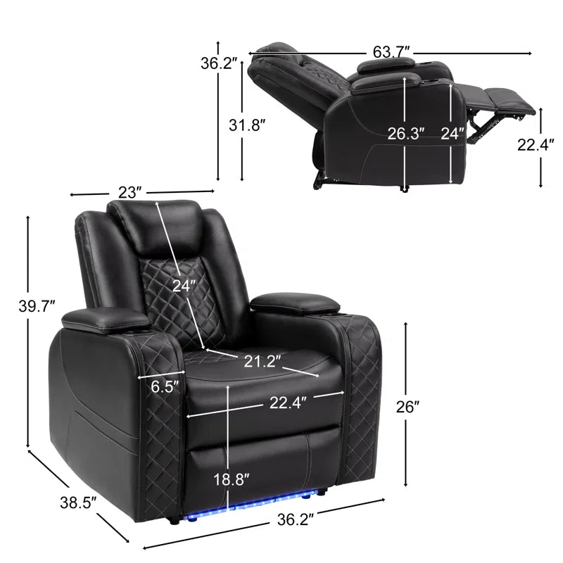 Casey-Ann 36.2" Wide Modern Multifunctional Vegan Leather Power Recliner Home Theater with Cupholder