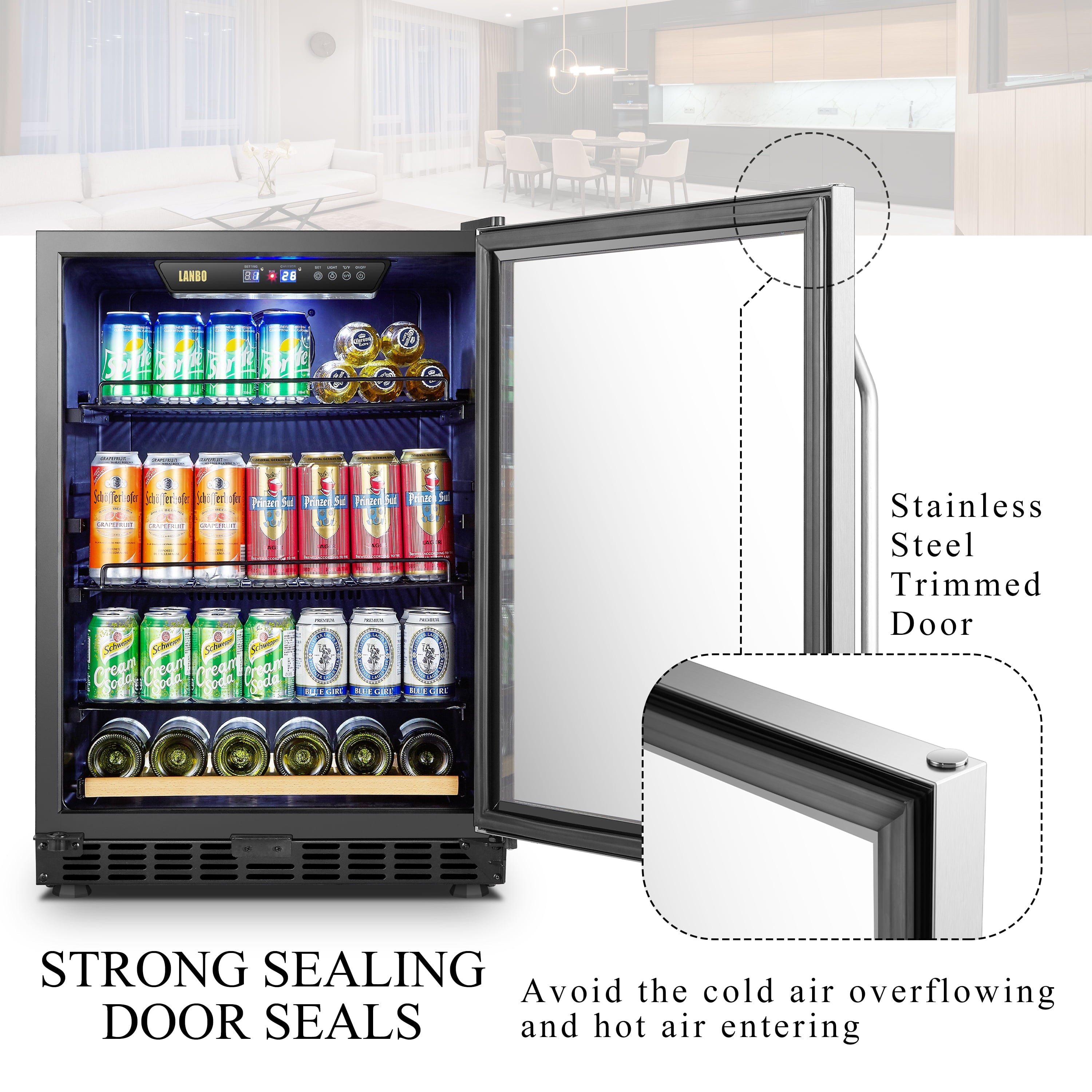 110 Cans 6 Bottle Built-In Compressor Beverage Cooler 24 Inch Width
