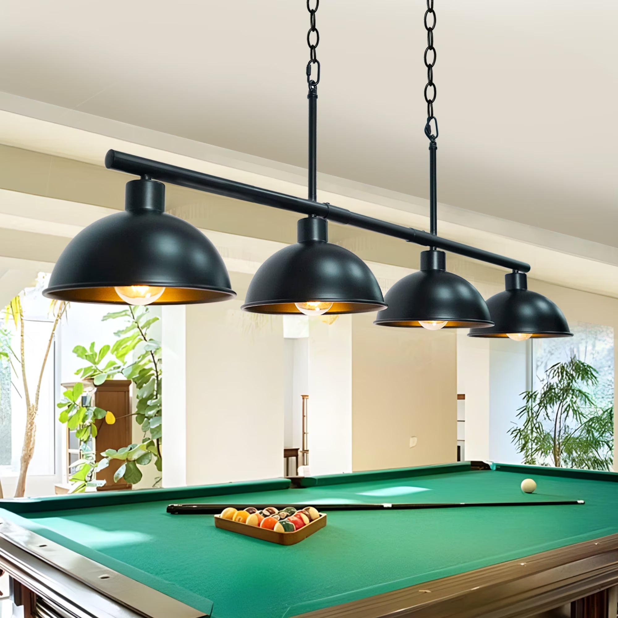 Pool Table Light 4-Lights Billiard Light 46" Pool Table Lights Hanging over Pool Table Kitchen Island Lighting Hanging Light Fixtures Matt Black