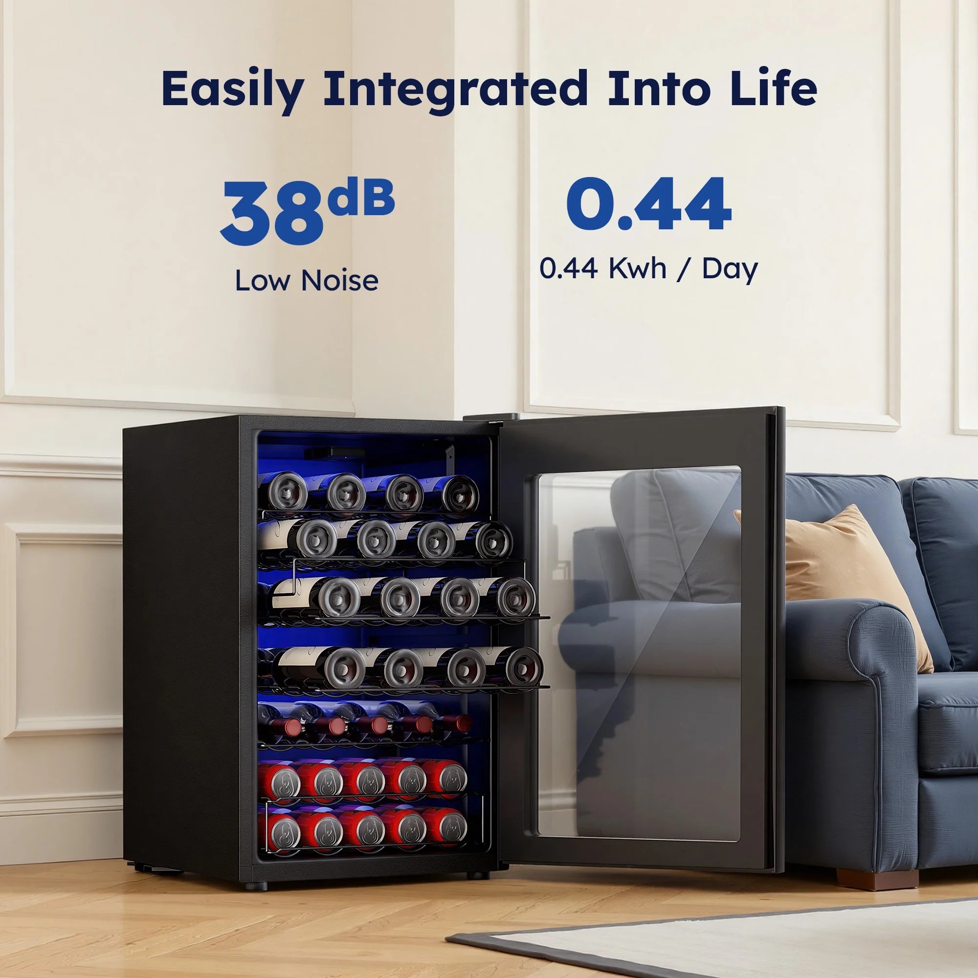 45 Bottle Wine Cooler Refrigerator,Built-In Wine Fridge with Stainless Steel Glass Door, for Home, Kitchen, or Office