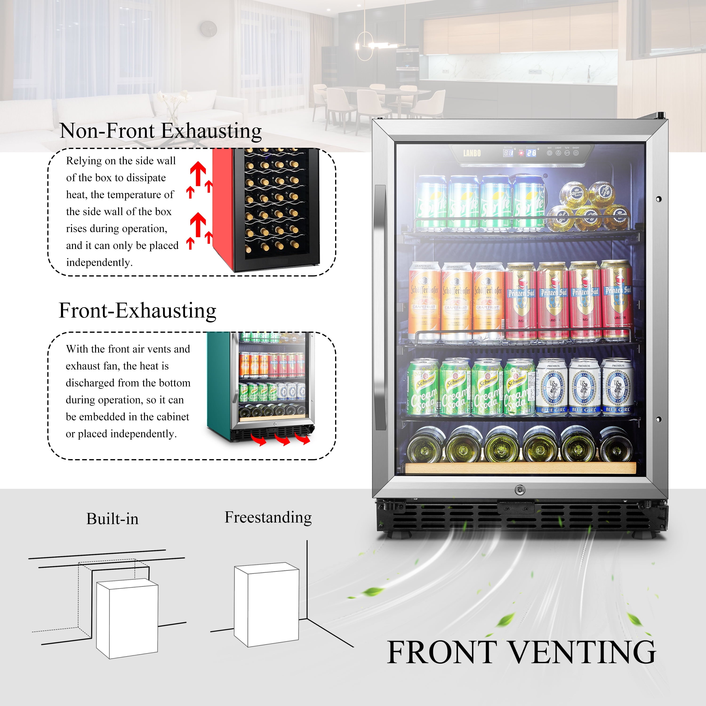 110 Cans 6 Bottle Built-In Compressor Beverage Cooler 24 Inch Width