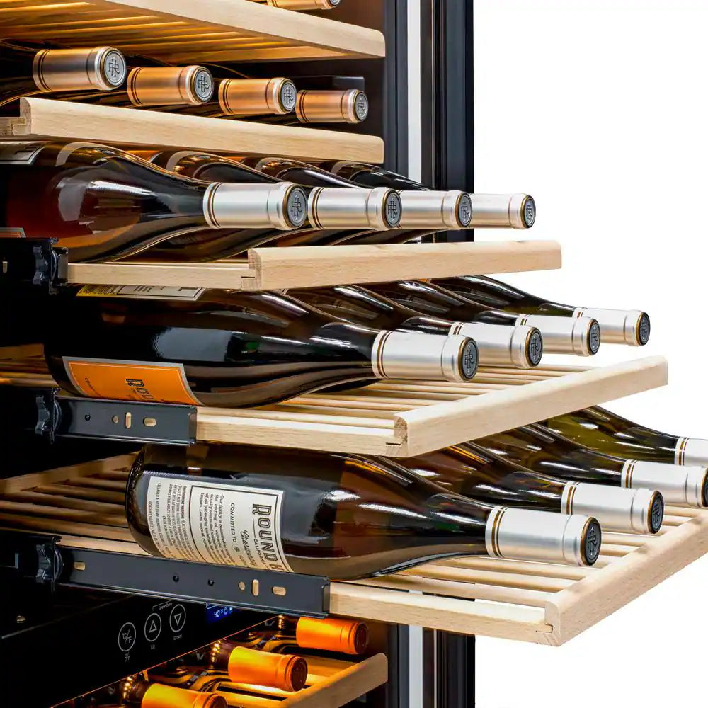Dual Zone 160-Bottle Built-In Wine Cooler Fridge with Smooth Rolling Shelves and Quiet Operation - Stainless Steel