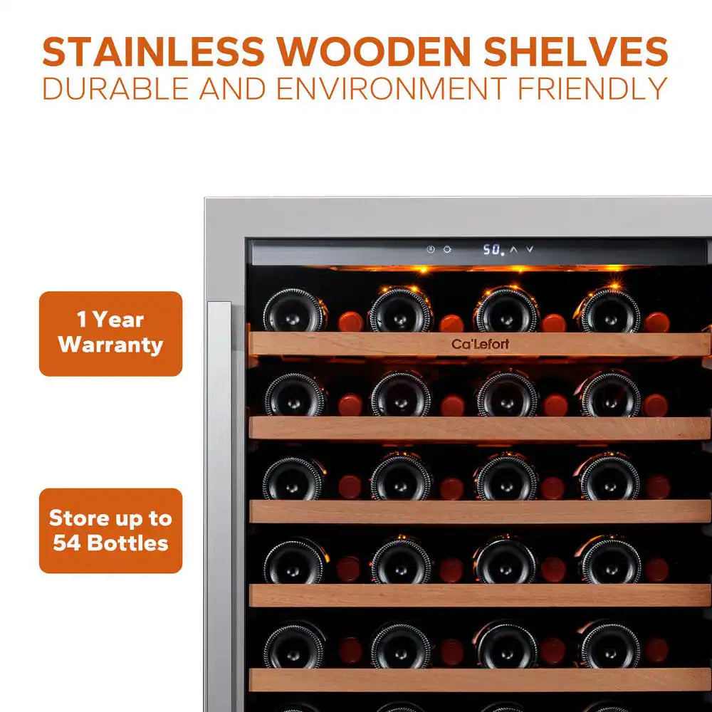 48 In. Dual Zone 54-Wine Bottles & 220-Cans Beverage & Wine Cooler Side-By-Side Built-In Refrigerator in Stainless Steel