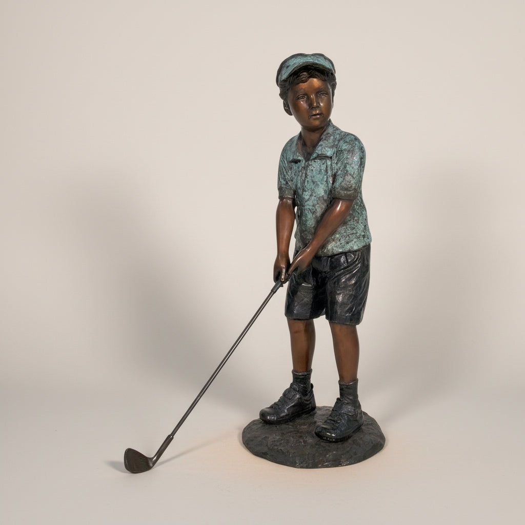 Little Boy Golfer Bronze Statue