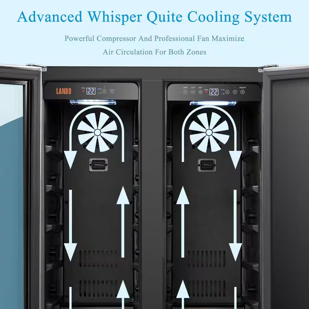 23.4 In. Dual Zone 18-Wine Bottles and 55-Cans with French Door Beverage and Wine Cooler in Stainless Steel