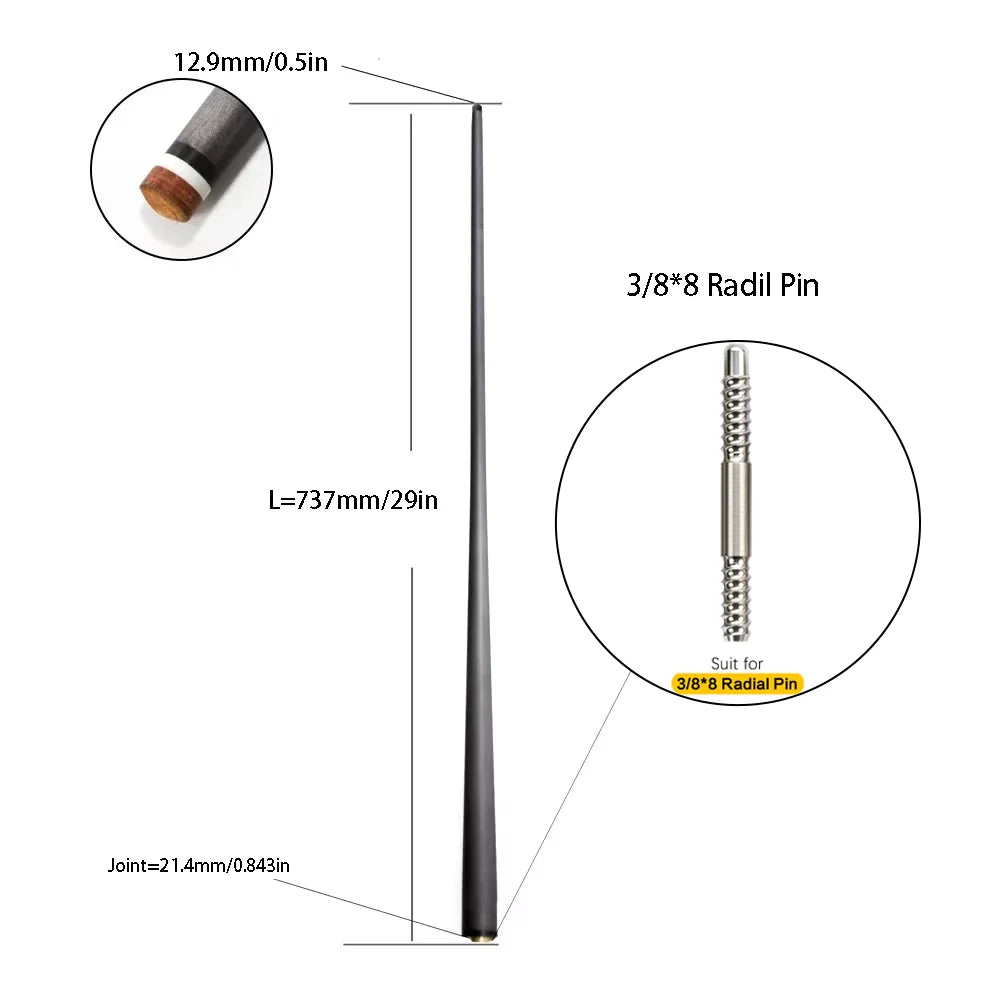 Single Shaft Carbon Fiber Billiard Pool Cue 10Mm/12Mm/12.4Mm/12.9Mm/13.9Mm Tip Uni-Loc Just Shaft of Pool Cue Stick Snooker