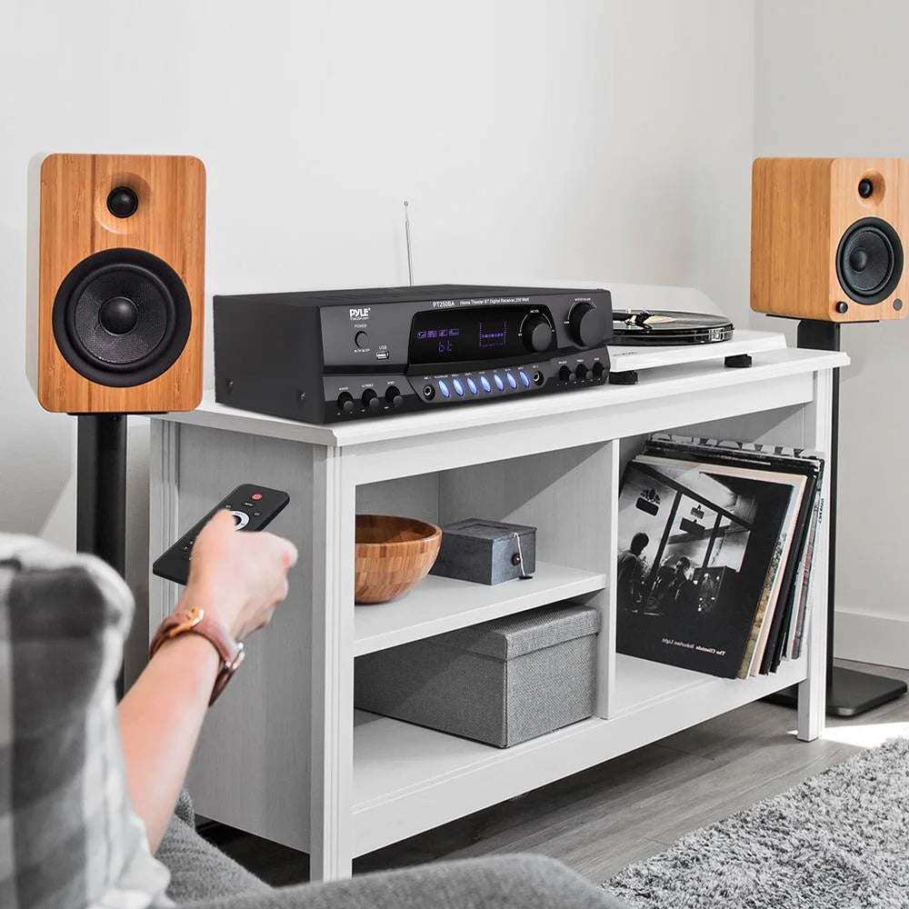 PT250BA Home Theater Wireless Bluetooth Stereo Receiver with Remote Control and FM Antenna