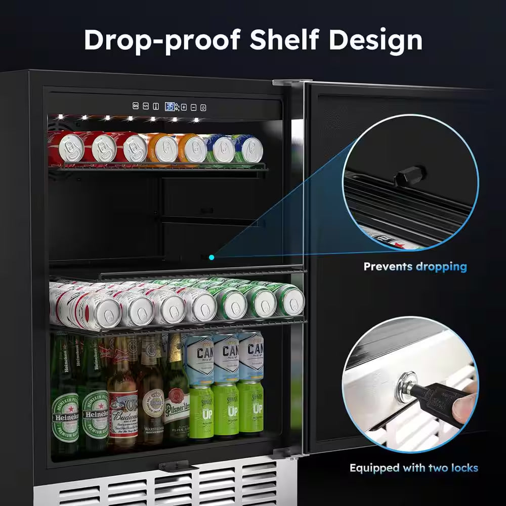 5.29 Cu. Ft. Built-In/Freestanding Indoor/Outdoor Beverage Refrigerator in Silver for 190 Cans (Glass Door)