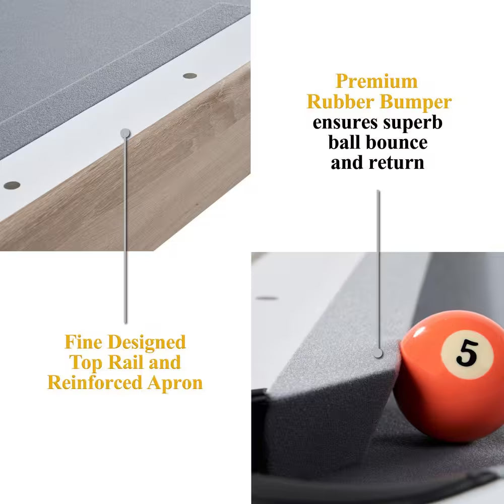 Camden 7 Ft. Pool Table with Modern White Metal Legs, Wood Grain Finish, Velvet Playfield, Complete Accessories Set