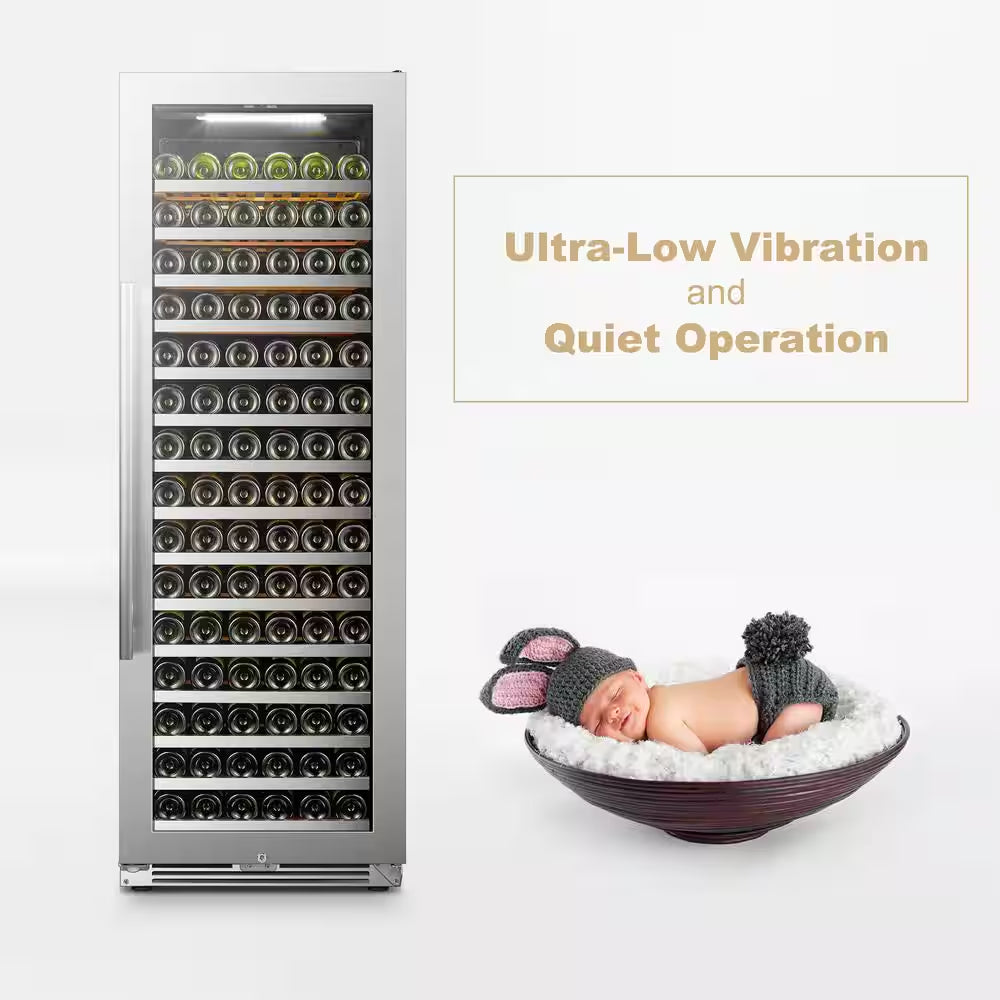164 Bottle Seamless Stainless Steel Single Zone Wine Refrigerator