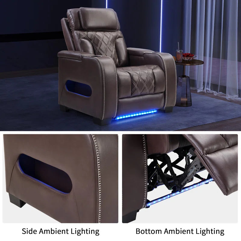 37.4" Contemporary Premium Leather Dual-Motor Power Recliner with Ambient Lighting