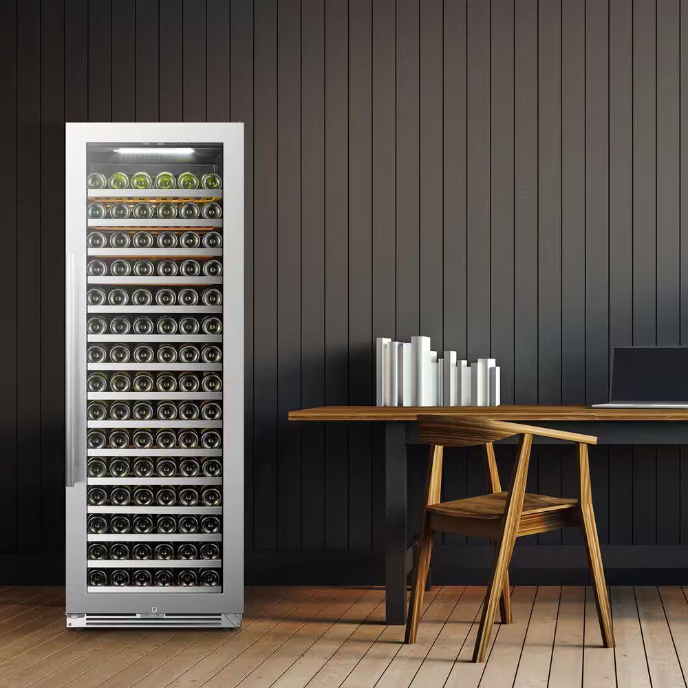 164 Bottle Seamless Stainless Steel Single Zone Wine Refrigerator