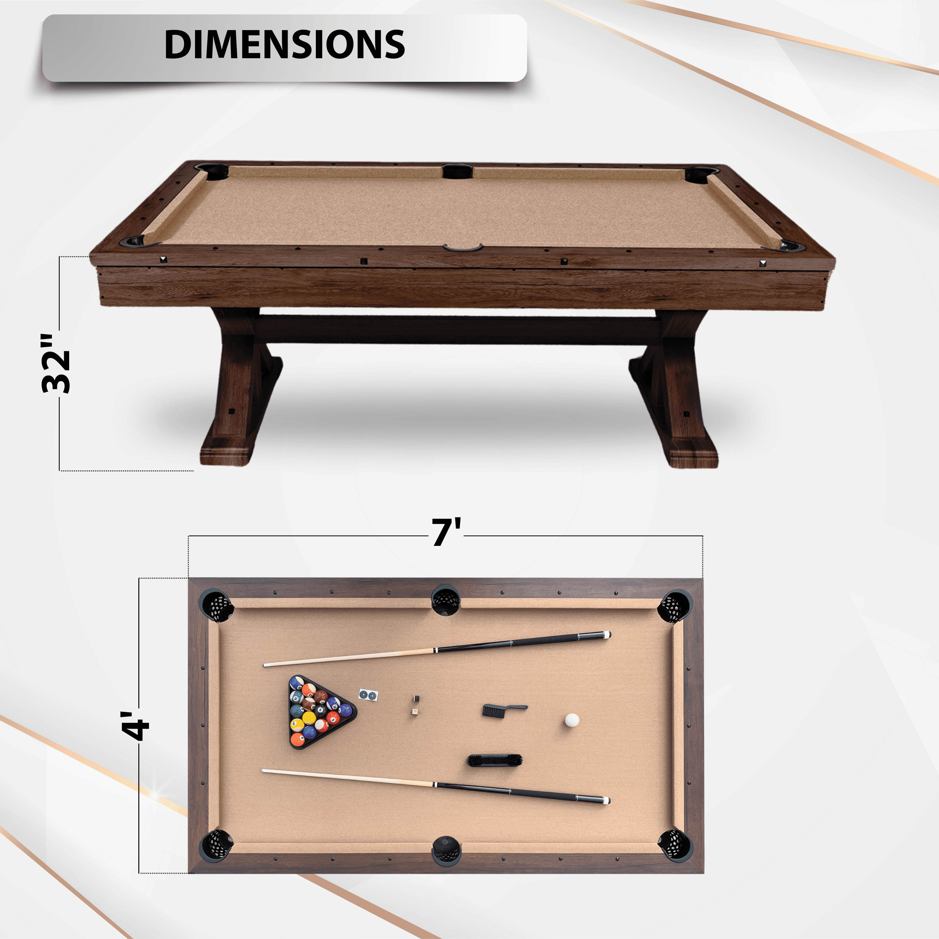 Espresso 7Ft 3 in 1 Multi Game Pool Table with Dining and Table Tennis Tops - RB4050A